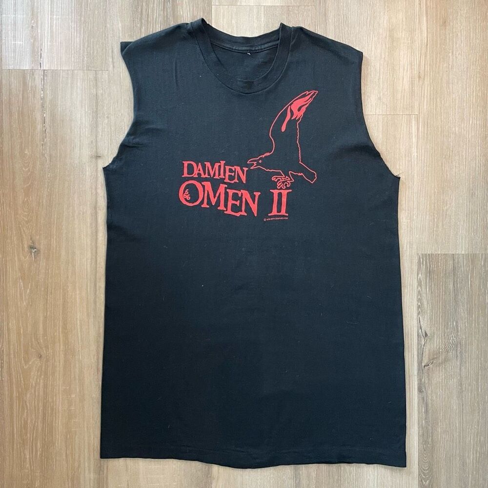 Vintage 70s Damien Omen ll Black Cut Off Horror Short Sz Medium Alt Cult Classic